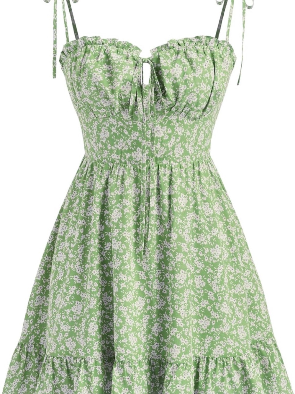Green Floral Tie-Shoulder Mini Sundress